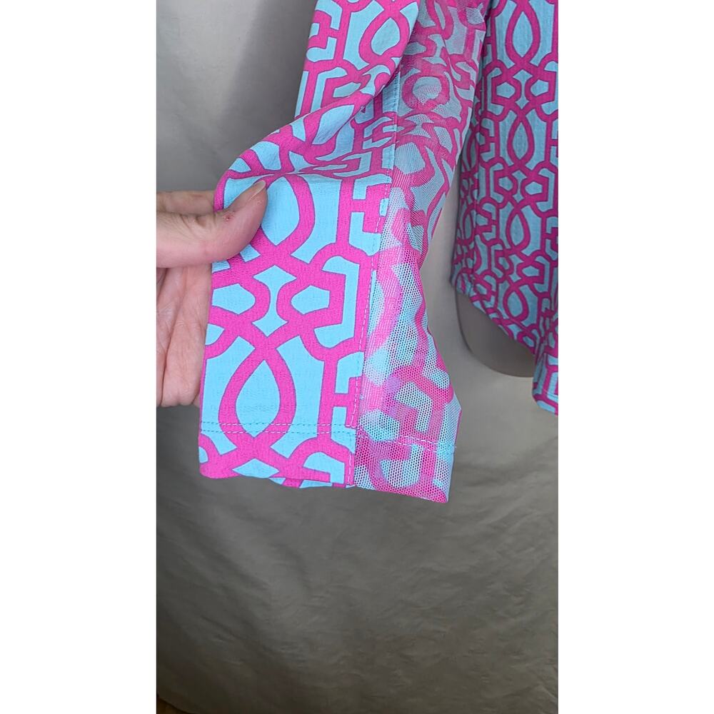 IBKUL Womens Medium Long Sleeve 1/4 Zip Golf Shirt UPF Pink Blue Geometric - Picture 4 of 10